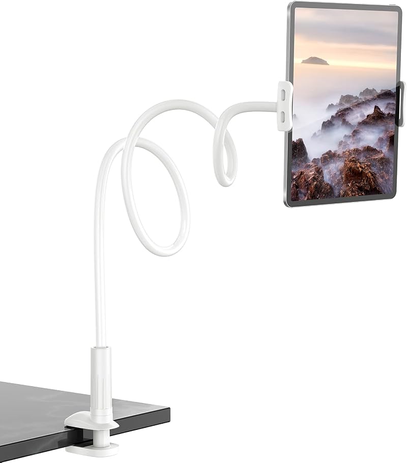 FATE TO FATE Gooseneck Tablet Holder 360° Flexible Lazy Arm Bed Mount White