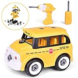 FunLittleToy Take Apart Toy with Drill Tool, DIY School Bus, Stem Learning Toys for Kids, Construction Toy for Boys and Girls