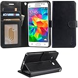 Grand Prime Case, Arae Samsung Galaxy Grand Prime wallet case,[Wrist Strap] Flip Folio [Kickstand Feature] PU leather wallet case with ID&Credit Card Pockets For Samsung Galaxy Grand Prime (Black)