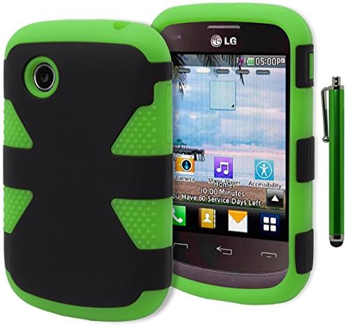 LG 306G Case, Bastex Heavy Duty Hybrid Dual Layer Soft Green Silicone Cover Hard Black Dynamic Case for LG 306G**INCLUDES STYLUS**