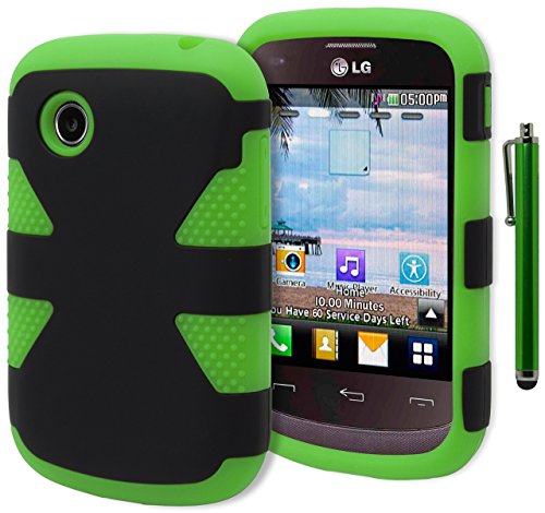LG 306G Case, Bastex Heavy Duty Hybrid Dual Layer Soft Green Silicone Cover Hard Black Dynamic Case for LG 306G**INCLUDES STYLUS**
