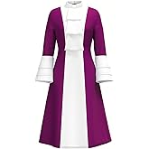 Church Clergy Dress for Women Minister Spring/Autumn A Line Long Sleeve Black White Patchwork Dress with Tab Collar