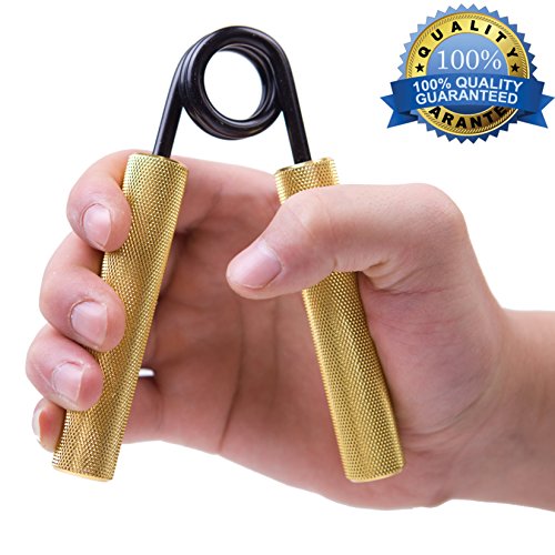 Metal Hand Gripper by xFitness | The Best Grip, Forearm & Finger Exerciser | Singer Gripper in 5 Colors, Resistance Level From 50 lbs. to 350 lbs. with Redefined Ergonomic Knurling (Gold, 200 LBS)