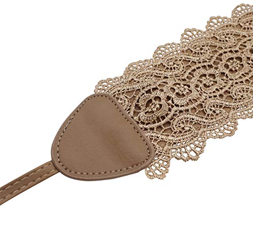 Lovful Women's PU Lace Belt Self Tie Obi Waist Band Cinch Wide Boho Belt,Khaki - Thumbnail 5