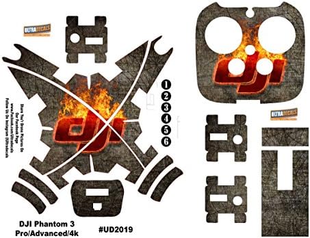Ultradecal DJI Fire DJI Phantom 3 Professional / Advanced / 4K Pro Vinyl Skin Wrap Decal Sticker Radio Battery Tablet Holder Quadcopter