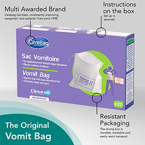 Carebag Medical Grade Vomit Bag with Super Absorbent Pad, 20 Count