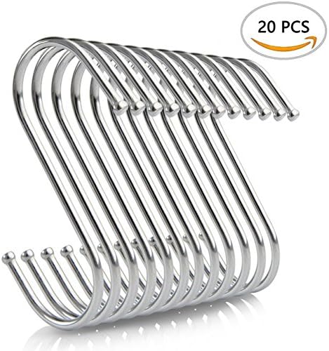 20 Pack S Shaped Hooks 3.5" Stainless Steel Heavy Duty S Hooks for Hanging Pots and Pants,Kitchen,Bathroom,Office and Closet