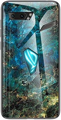 GeorgeBr Tempered Glass Cases for Asus Rog2 Rog Phone 2 Case Cover, Marble Pattern Ultra Slim 9H Tempered Glass with Soft TPU Silicone Bumper Protective Back Cover for Asus Rog2 Rog Phone 2 ZS660KL