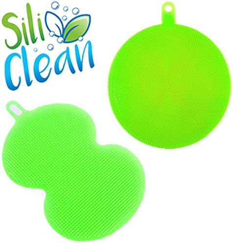 Silicone Sponge for Kitchen by SiliClean - Dish Scrubbers Perfect for Dish Washing Multipurpose, Anti Bacterial (2 Pc Set) Silicone Scrubber Sponge Food Grade Silicone, 5000 Premium Bristles