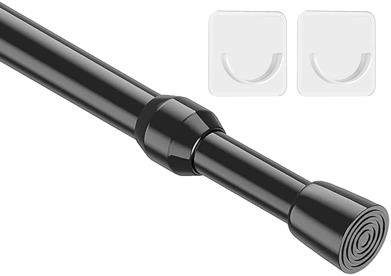 Photo 1 of MEXAU 1Pack Spring Tension Curtain Rod 26-39 inch Black Adjustable Spring Rod Extendable Tension Rod For Kitchen, Bathroom, Window, Bookshelf, Closet