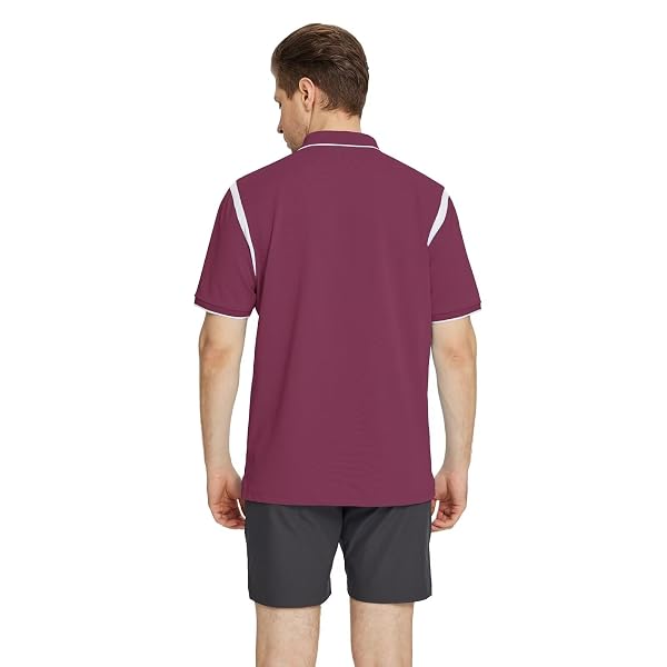 ROUEN GOLF SHIRTS FOR MEN DRY FIT SHORT SLEEVE CASUAL LIGHTWEIGHT MOISTURE WICKING SOLID ZIPPER MEN’S POLO SHIRTS BORDEAUX