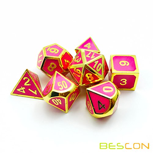 image for Bescon Super Glow in the Dark Metal Polyhedral Dice Set Golden and Ros