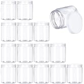 15 Pack 6oz Clear Plastic Jars Wide-mouth Storage Containers,Refillable Empty Containers for Dry Food,Dried Fruit,Seasoning and Honey Storage
