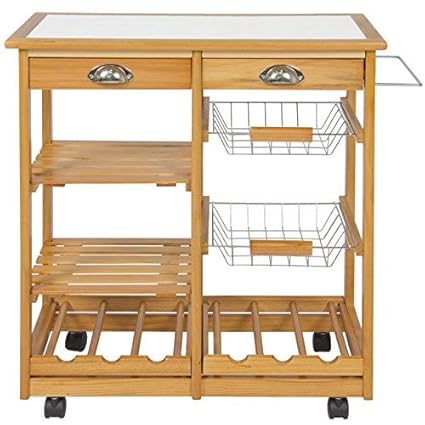 Best Choice Products Wood Kitchen Storage Cart Dining Trolley w/ Drawers Stand CounterTop Table by Best Choice Products
