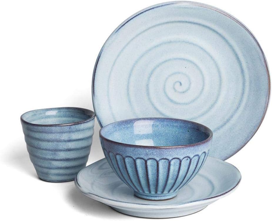Dinnerware Set,4 Piece Stoneware Dinnerware Set,Plates, Bowl,Mugs,for Home Housewarming Gifts, Blue