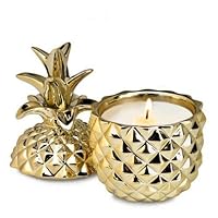 Home Locomotion 12010878 Golden Ceramic Pineapple Candle, Multicolor