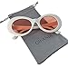 QIFANDI UV400 Clout Goggles Bold Retro Oval Mod Thick Frame Sunglasses (White Frame&Pink Lens)