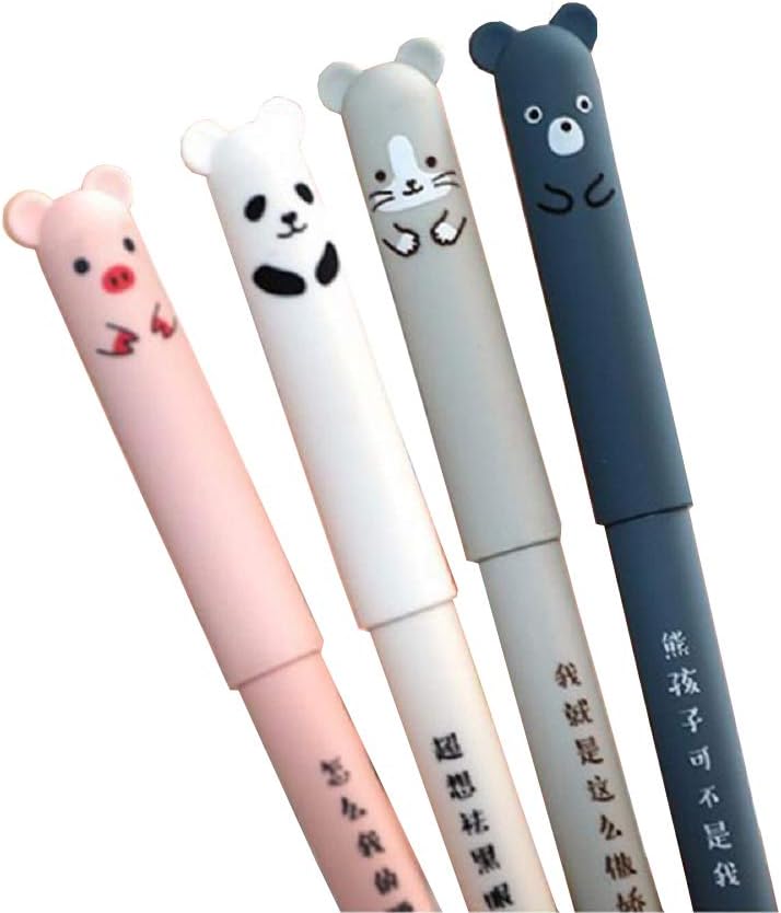 8 Pack Kawaii Cartoon Cat Pig Bear Panda Animal Erasable Gel Ink Pen Ballpoint 0.35mm Blue Ink Gel Pens Rollerball Pens for Student Kids Gift School Stationery Office Supplies