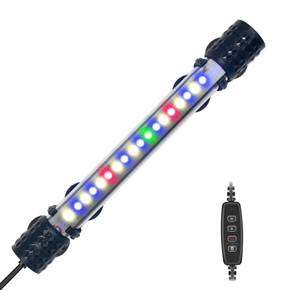 Photo 1 of VARMHUS Submersible LED Aquarium Light,Fish Tank Light with Timer Auto On/Off Dimming Function,3 Light Modes Dimmable&4-Color LED,10 Brightness Levels Optional&3 Levels of timed Loop 18LEDS-7.5''