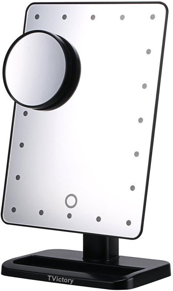 TVictory 20 LED Lighted Makeup Mirror with Removeable 10 x Magnified Mirror, Touch Dimmable with Memory for Tabletop, Bathroom, Bedroom, Shaving, Dressing(Black)