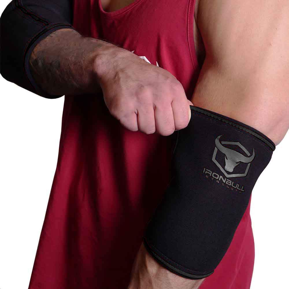 Elbow Sleeves 5mm (1 Pair) - High Performance Elbow Sleeve Support for Weightlifting, Weight Training & Powerlifting - Best Compression Straps - for Men and Women (Large, Black/Black)