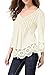 OMZIN Women's 3/4 Sleeve Solid Tunic Shirt Ruffle Lace Trim Casual Tops