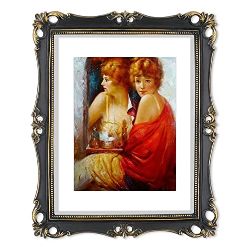 Photo 1 of 11x14 Picture Frame Antique Frame 11x14 Vintage Photo Frames 8x10 with Mat in Black with Gold Trim