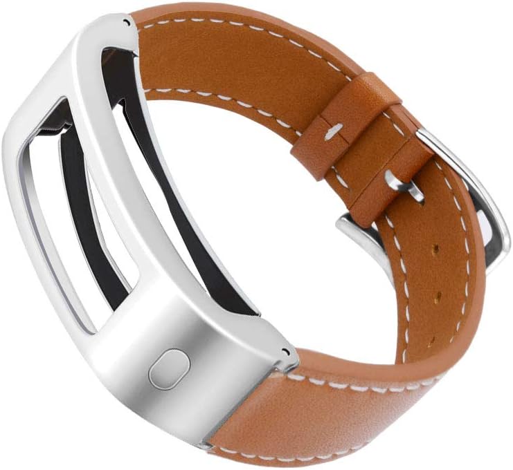 DuiGong Compatible with Garmin Vivofit 1/2 Bands Replacement, Leather Strap with Silver Stainless Steel Hardware - S/M & M/L (Brown)