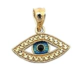 Beauniq 14k Yellow Gold Blue Enamel Diamond Cut Evil Eye Pendant