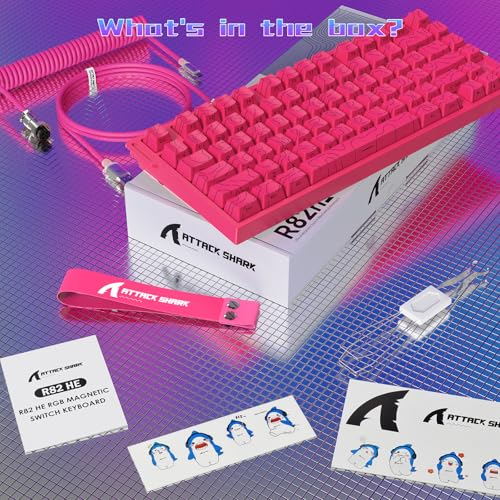 ATTACK SHARK R82 Wired 75% Gaming Keyboard, Magnetic Switches, 8K Hz, Ultra Precision 0.005 mm RT, RGB Backlighting, QWERTY, Sound Absorption, Includes C01ULTRA LED Cable (Contour Pink)