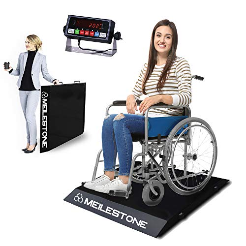 Meilestone MS-1000WCS 1000lb Wheelchair/Drum/Bariatric/Digital Ultra-Portable Light Weight Floor Wheelchair Scale | All-Metal Construction and Platform with Dual Ramp Medical Electronic