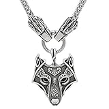 xicoh Viking Wolf Head With Thor's Hammer Mjolnir Scandinavian Bear Paw Wolf Pendant NECKLACE - Stainless Steel Chain