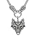 xicoh Viking Wolf Head With Thor's Hammer Mjolnir Scandinavian Bear Paw Wolf Pendant NECKLACE - Stainless Steel Chain
