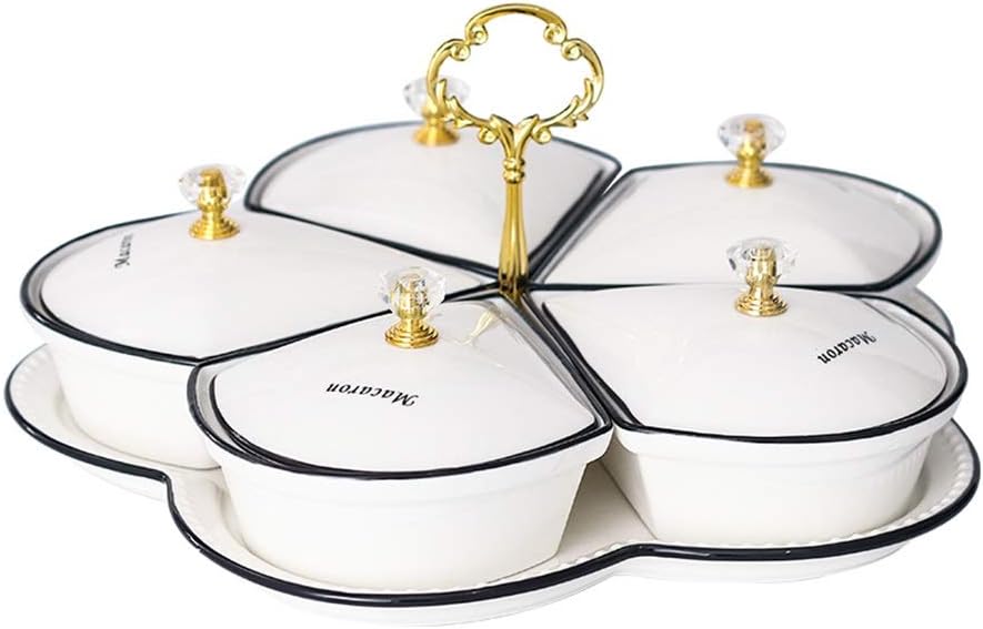 Tapas Trays Divided Trays Platters Household Ceramic Dried Fruit Plate Snack Plate Nut Plate Fruit Snacks Tray With Lid Divided Serving Tray (Color : White, Size : 28.5 * 14cm)