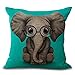Aremetop Lovely Animals Elephant Baby Wearing Glasses Cotton Linen Home Decor Pillowcase Throw Pillow Cushion Cover with Green Background 18 x 18 Inches for Baby' Room,Crib,Kindergarten (Elephant)