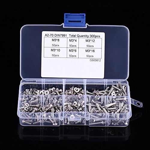 300pcs/Set M3 Hex Socket Flat Head Stainless Steel SS304 Screw Bolt Assortment In Box