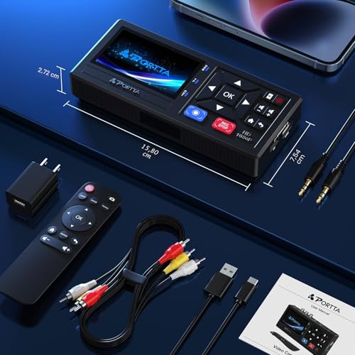 PORTTA VHS to Digital Converter, Scanning Video Cassette with Remote Control, RCA to HDMI Converter Compatible with VHS, VCR, DVR, DVD, Hi8, Mini DV, Cassette Tape, Gaming Consoles