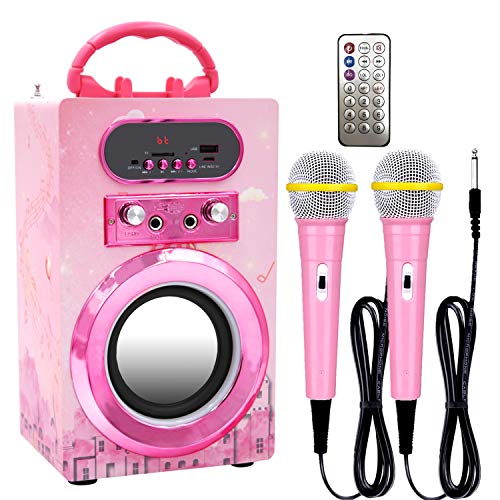 Karaoke Infantil Con 2 Micrófonos Inalámbricos – Altavoz Bluetooth Con Luces LED, 4 Efectos De Voz, Portátil Y Recargable Para Niños De 3 A 12 Años