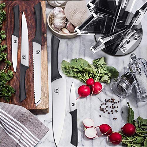 Vestaware Knife Set with Block,6-Piece Kitchen Knife Set with 8" Chef Knife,8" Carving Knife,8" Bread Knife,5" Utility Knife,3.5" Paring Knife, Stainless Steel Cutlery Chef Knives Set with Block