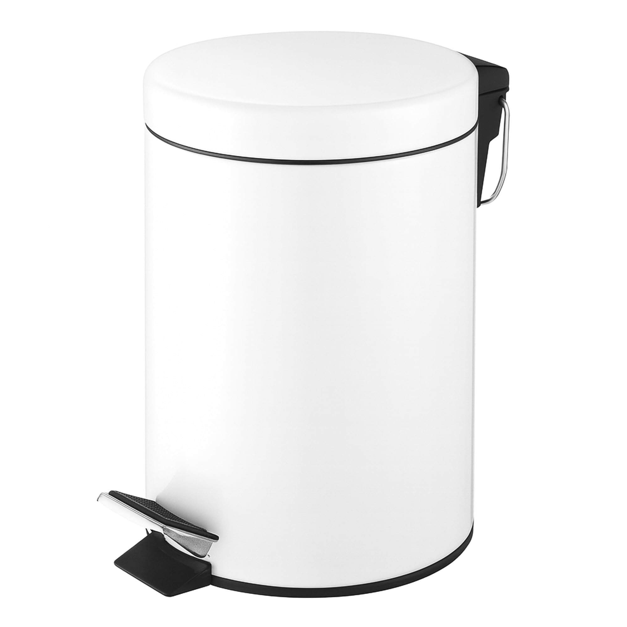 Innoteck Essentials Round Colour Coated Pedal Bin 3L Dustbin Size 26x17cm for Kitchen and bathroom, Matt White, Powder Coated Steel, 3 Litre