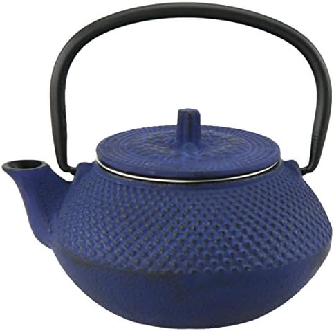Creative Home Kyusu 10 oz. Cast Iron Tea Pot with Removable Stainless Steel Infuser Basket, Blue
