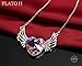 PLATO H Women Alloy Angel Wing Heart Necklace Amethyst Pink Crystals for Mom Pendant Jewelry Fashion Guardian Angel Pendant Mothers Day Gifts for her