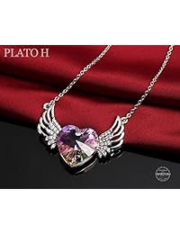 PLATO H ? Cristales de Swarovski? Collar de ala de ángel amor corazón cristal guardián ángel colgante collar, corazón ala colgante collar, guardián corazón forma ángel collar, embalaje de regalo