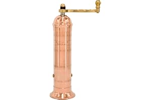 Alexander Home The Original Greek Pepper Mill 8 Inch Tall | European Pepper Mill Grinder with Crank Handle | Manual Pepper Grinder | Peppercorns Refillable - Copper