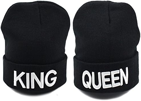 2PCS Fashion King and Queen Knitted Sport Beanie Hats Skullies Hood Winter Warm Caps for Couples