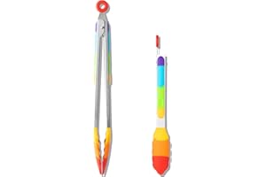 OYV Colorful Silicone Tongs, Food Grade 304 Stainless Steel Locking Kitchen Tongs with Silicone Tips, Heat Resistant 600°F Tongs for Cooking, 9 and 12 Inch, Set of 2.