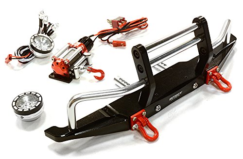 Integy RC Model Hop-ups C26546BLACK Machined Front Bumper w/Winch & LED (2) for SCX-10 Dingo & Honcho 43mm Mount