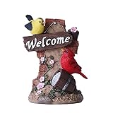 Hannah’s Cottage Bird Welcome Sign Garden Statue Solar Light,Polyresin Garden Figurine Outdoor Decoration(Outdoor Paradise)