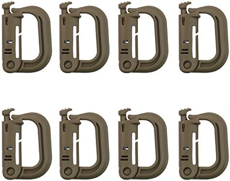 Gracallet® Pack of 8pcs Multipurpose D-Ring Grimloc Locking for Molle Webbing,MOLLE Systems and Equipment (8 x Light Brown)