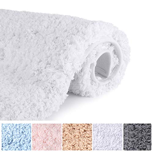 SHEEPPING 20" X 32"Shaggy Bath Rug, Door Mat, Efficient Water Absorption, Thick, Anti-Slip and Plush Bath Mat for Bathroom, Living Room and Laundry Room(White)